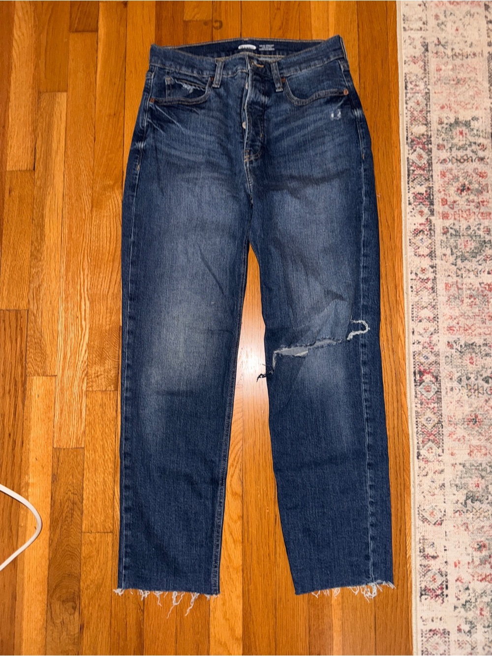 Old Navy Dark Blue Distressed Ankle Crop Jeans